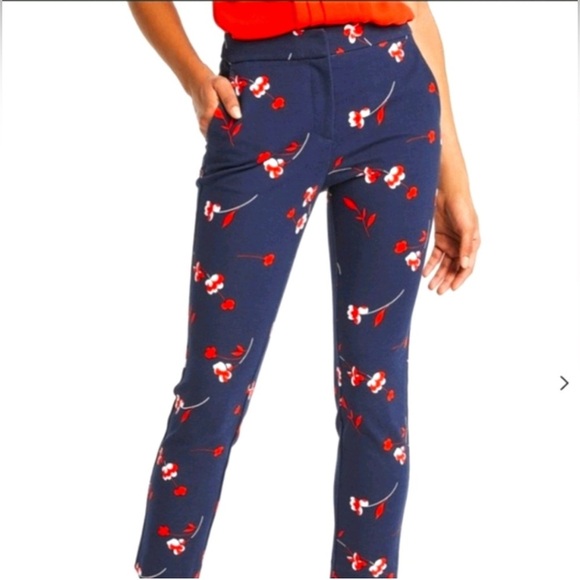 Ann Taylor Loft Floral Pattern Straight Cut Ankle Pants - Size 6 - Picture 1 of 7